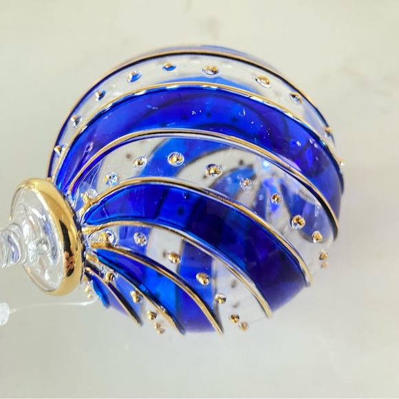 Blue, Gold And Clear Glass Colored Christmas Ornament - Picture 4 of 7